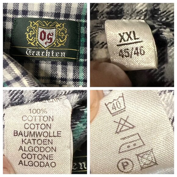 VNT OS Trachten Men XXL EU45/46  Flannel Cotton Navy Green Western Rustic Alpine - Picture 13 of 16